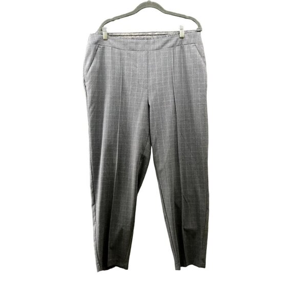 Nine West Relaxed Crop Dress Pants Womens XL Gray Windowpane Plaid Pull On - Picture 1 of 9